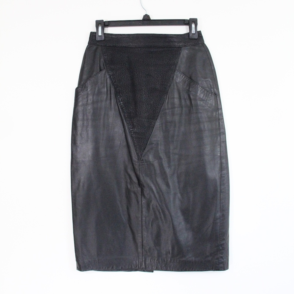 Vintage Leather Skirt sz 8 Women High Waist Straight Berman's Vtg